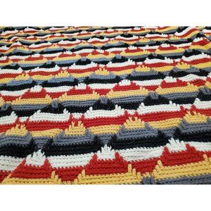Vtg Homemade Black Red Yellow White Afghan